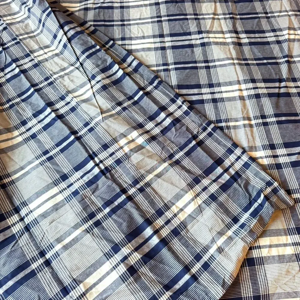 Yves Delorme King Duvet Cover Blue White Plaid 100% Cotton Luxury Made in France